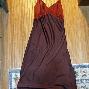 Elegant Red and Brown Satin Gown